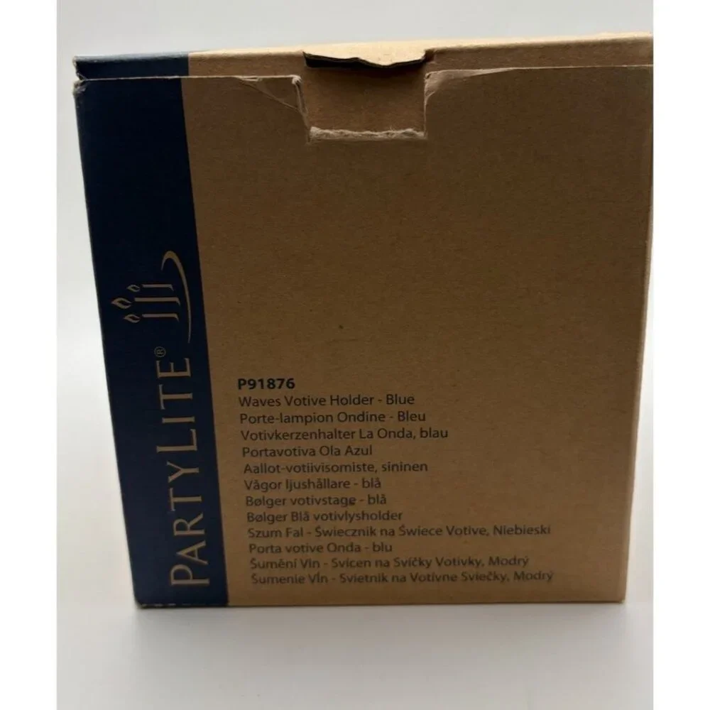 Partylite Waves Blue Votive Holder, Retired Coastal Glass Candle Holder NIB